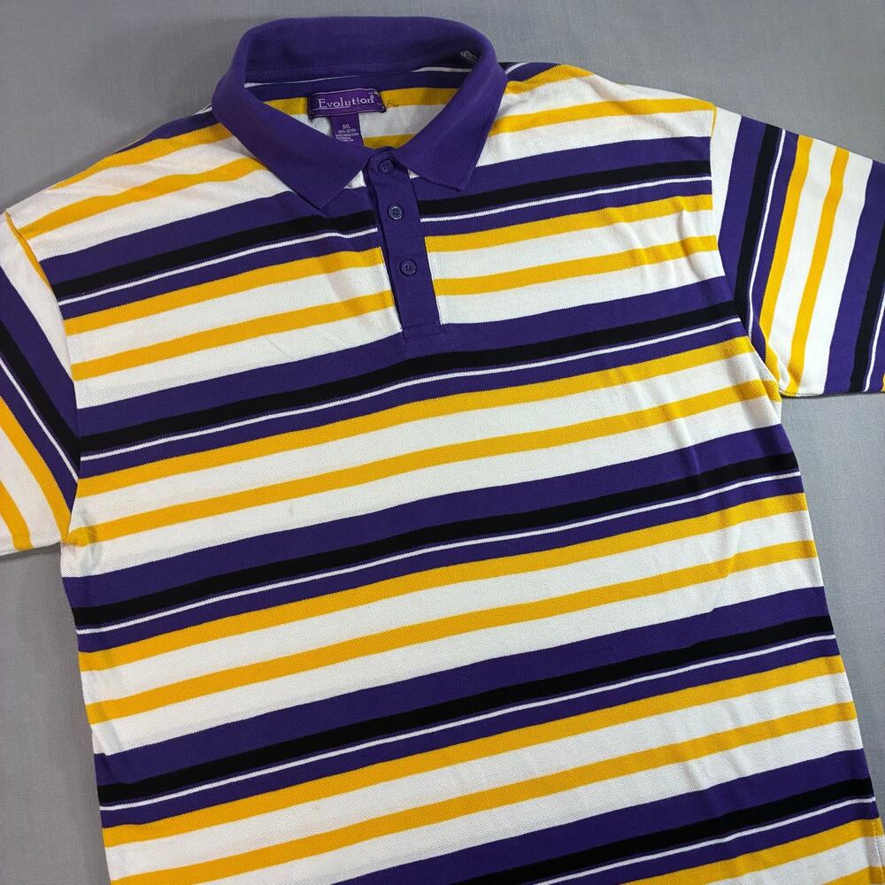 Evolution in Design Polo Shirt Men's 3XL Purple Yellow Striped Cotton Casual